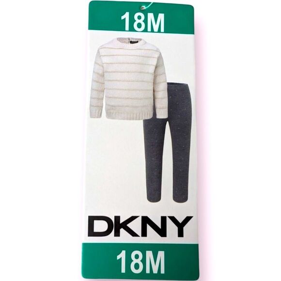 DKNY NEW Cream Sweater & Gray Leggings Set ~ Gold Accent Threads Polka Dots 18m - Picture 10 of 10